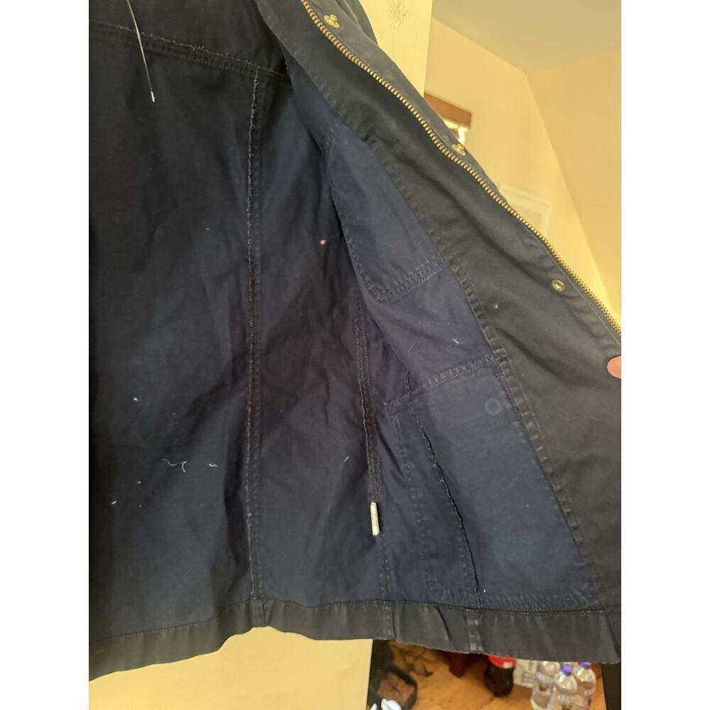 J Crew Unisex Hooded Zip Jacket Military Field Cargo Jacket Sz Med Navy Blue EUC - Picture 5 of 8